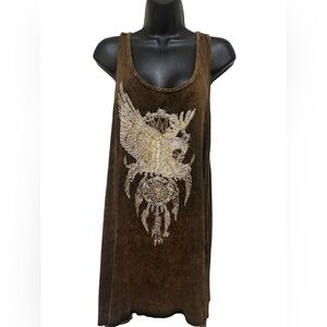 Brown Tank / Mini Dress with Eagle and Dreamcatcher Design